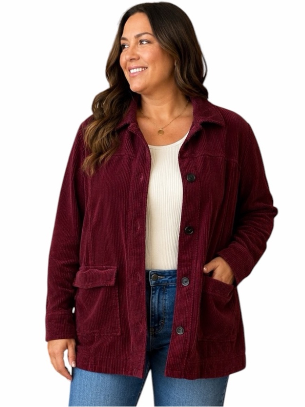 J.Jill Large Burgundy Wine 100% Cotton Corduroy Jacket Heritage Preppy Classic